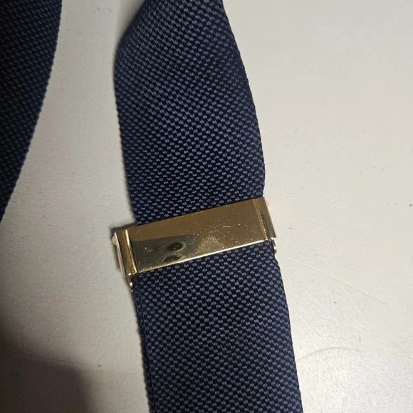 Vintage Navy Blue Suspenders Y-Back Button Ends Made in England Gold Hardware - Picture 4 of 6